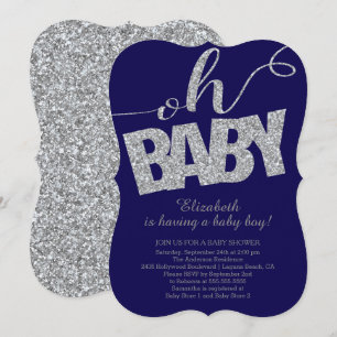 Oh Baby Modern Glitter Boys Baby Shower Invitation