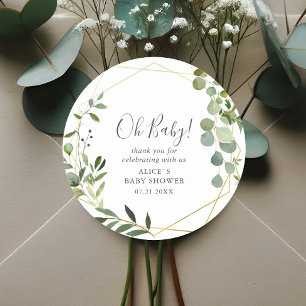 Oh Baby Modern Greenery Leaves Baby Shower Classic Round Sticker