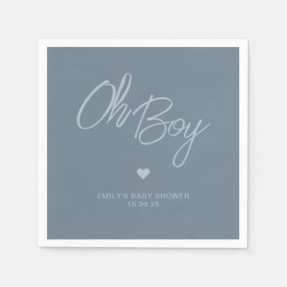 Oh Baby Modern Minimal Dusty Blue Boy Baby Shower Napkin