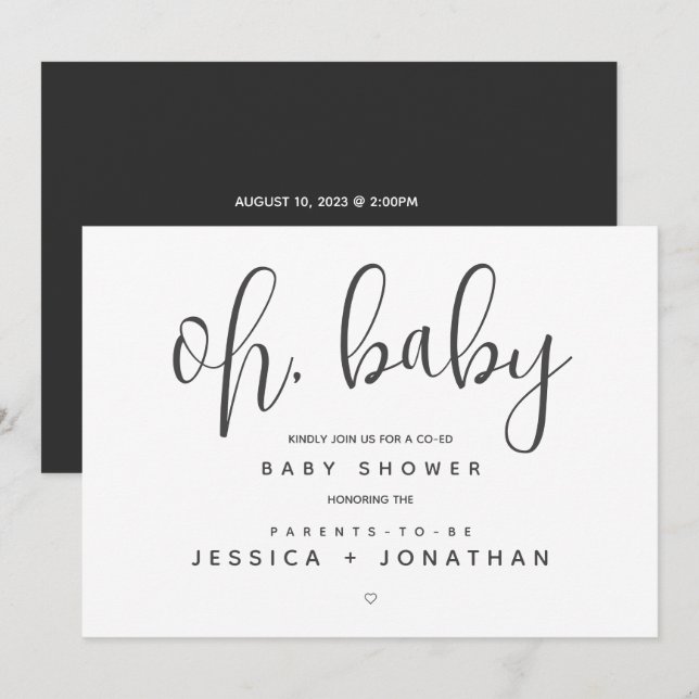Oh, baby Modern Minimalist Baby Shower Co-ed Invitation (Front/Back)