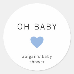 Oh Baby Modern Minimalist Blue Boy Baby Shower Classic Round Sticker