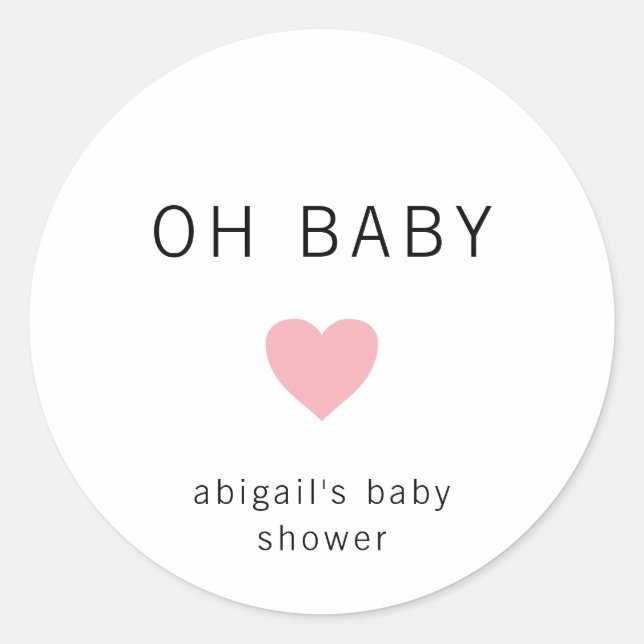 Oh Baby Modern Minimalist Pink Girl Baby Shower Classic Round Sticker (Front)