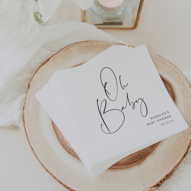 "Oh Baby" Modern Minimalist Script Baby Shower Napkin (Creator Uploaded)