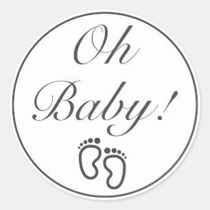 OH BABY Modern Minimalist White Black Classic Round Sticker