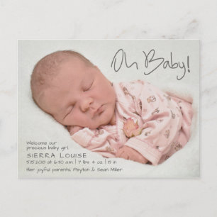 Oh Baby! Modern Photo Birth Announcement Postcard