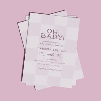 Oh Baby Modern Pink Chequered Baby Shower Invitation