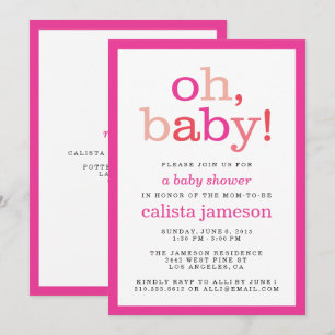 Oh Baby! Modern Pink Girl Baby Shower Invitations