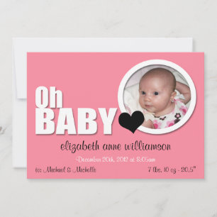 Oh Baby, Modern Pink Photo Birth Announcements