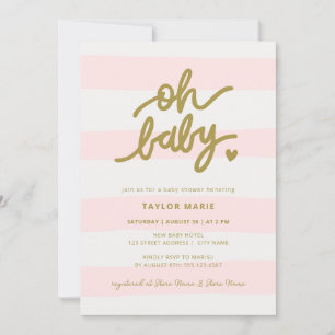 Oh Baby Modern Pink Stripes Girl Baby Shower Invitation