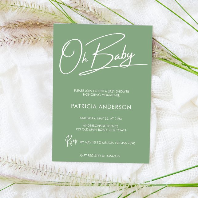 Oh baby modern script calligraphy baby shower  invitation (Creator Uploaded)