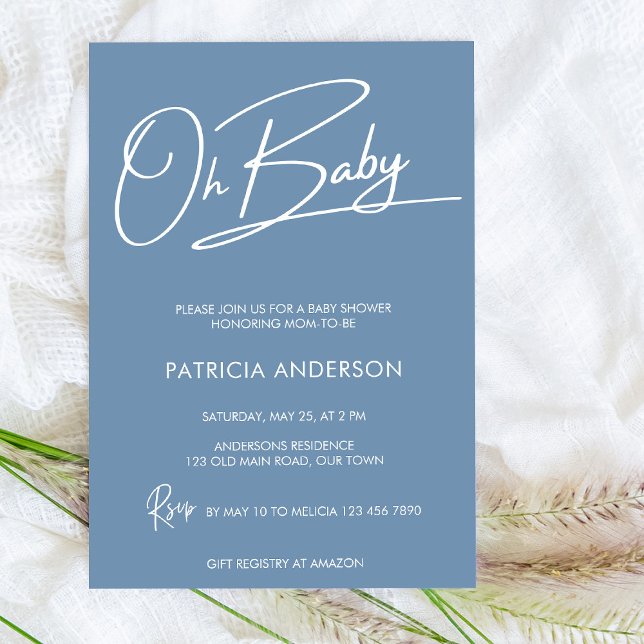 Oh baby modern script calligraphy baby shower  invitation (Creator Uploaded)