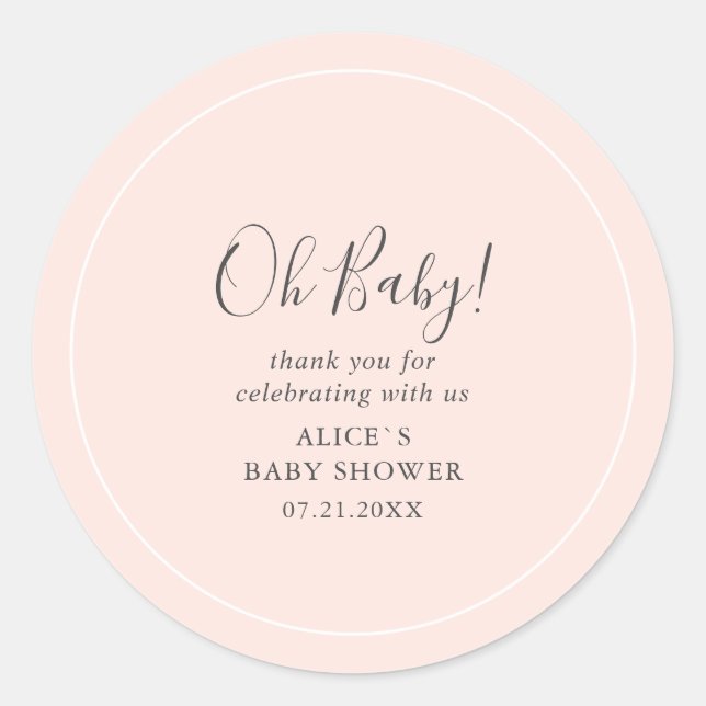 Oh Baby Modern Simple Baby Shower Classic Round Sticker (Front)