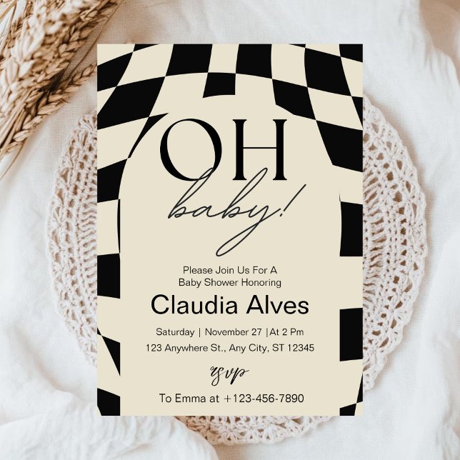 Oh Baby Modern Simple Black Beige Baby Shower Invitation (Creator Uploaded)