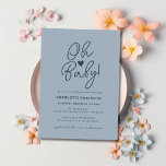 Oh Baby Modern Simple Dusty Blue Boy Baby Shower Invitation<br><div class="desc">Are you looking for a beautiful baby shower theme for a mummy-to-be? Check out this Oh Baby Modern Simple Dusty Blue Boy Baby Shower Invitation. It features a script style text on a minimalist trendy dusty blue background. You can add your own details very easily by using the template fields....</div>