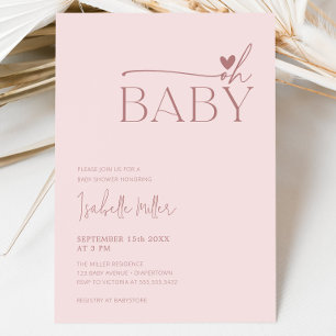 Oh Baby Modern Simple Dusty Pink Girl Baby Shower  Invitation