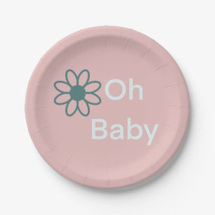 Oh Baby Modern Simple Floral Pink Paper Plates
