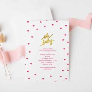 Oh Baby Modern Tiny Hearts Girl Baby Shower Invitation