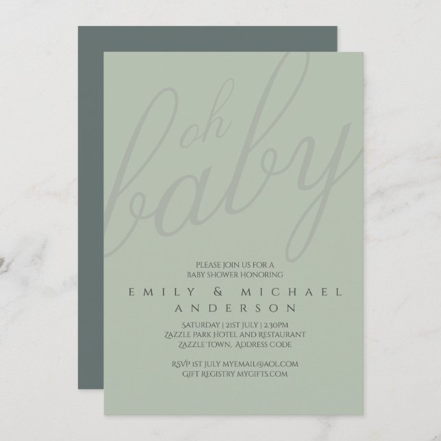 Oh Baby Modern Typography Script Couples Shower Invitation (Front/Back)