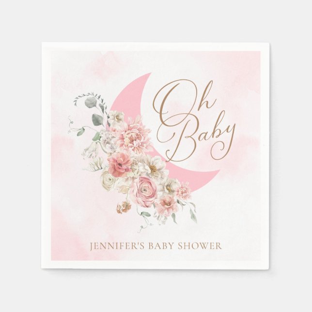 Oh Baby Moon Girl Baby Shower Paper Napkin (Front)