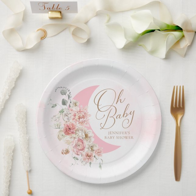 Oh Baby Moon Girl Baby Shower Paper Plate (Wedding)