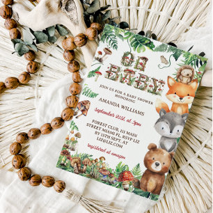 Oh Baby Mushroom Woodland Animals Baby Shower Invitation