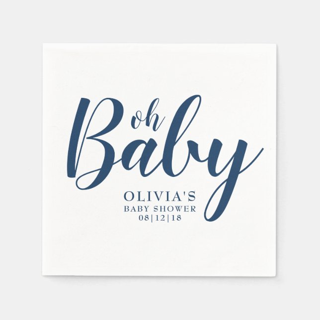 Oh Baby - Navy Blue Baby Shower Napkin (Front)