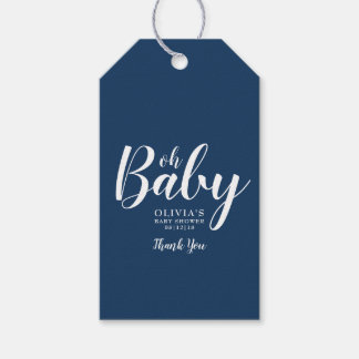 Oh Baby - Navy Blue Polka Dot Baby Shower Gift Tags
