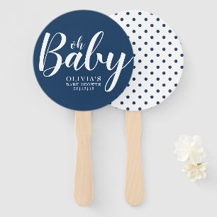 Oh Baby - Navy Blue Polka Dot Baby Shower Hand Fan