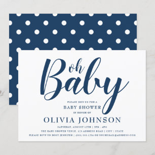 Oh Baby - Navy Blue Polka Dot Baby Shower Invitation