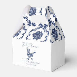 Oh Baby Navy Damask Pram Baby Shower Favour Box