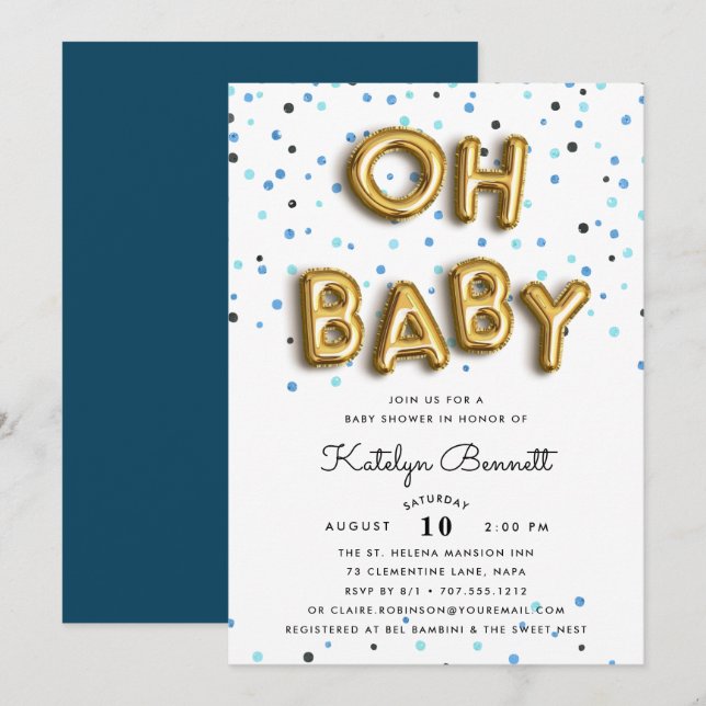 Oh Baby | Navy & Gold Baby Shower Invitation (Front/Back)