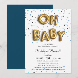 Oh Baby   Navy & Gold Baby Shower Invitation