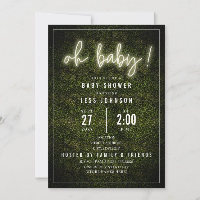 Oh Baby Neon Boxwood Neutral Baby Shower Invitation (Front)