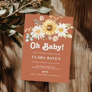 Oh Baby Neutral Floral Baby Shower Invitation 