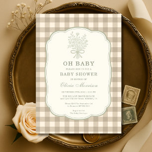 Oh Baby Neutral Gingham Baby Shower Invitation