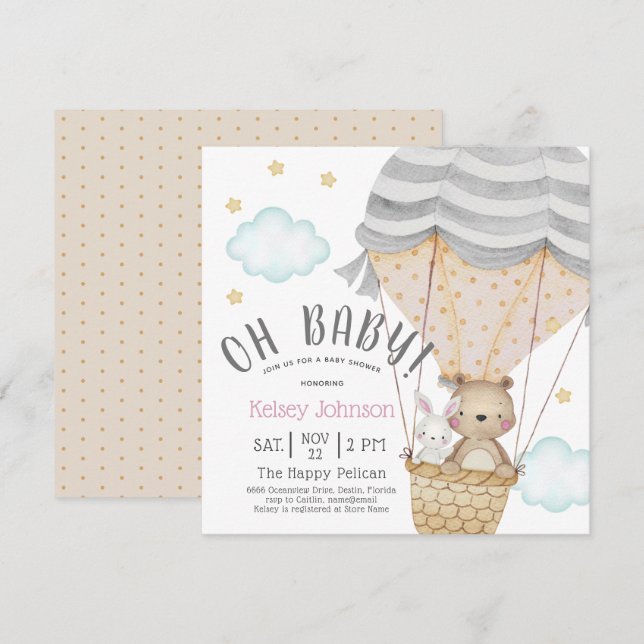 Oh Baby Neutral Woodland Teddy Bear Baby Shower Invitation (Front/Back)