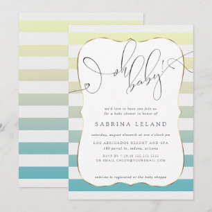 OH Baby Ombré Yellow to Blue Stripes Invitation