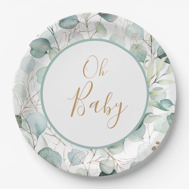 Oh Baby Paper Plates Eucalyptus Baby Shower (Front)