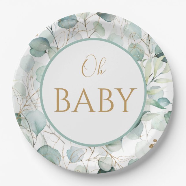 Oh Baby Paper Plates Eucalyptus Baby Shower (Front)