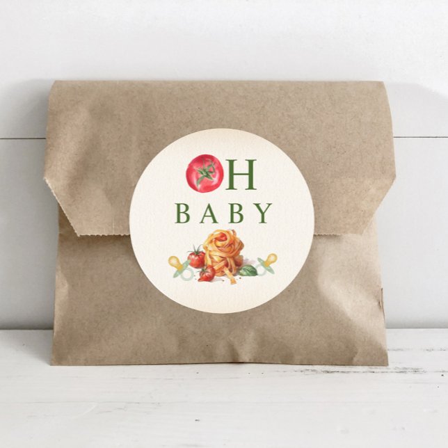 Oh Baby Pasta & Pacifiers Baby Shower Classic Round Sticker (Creator Uploaded)