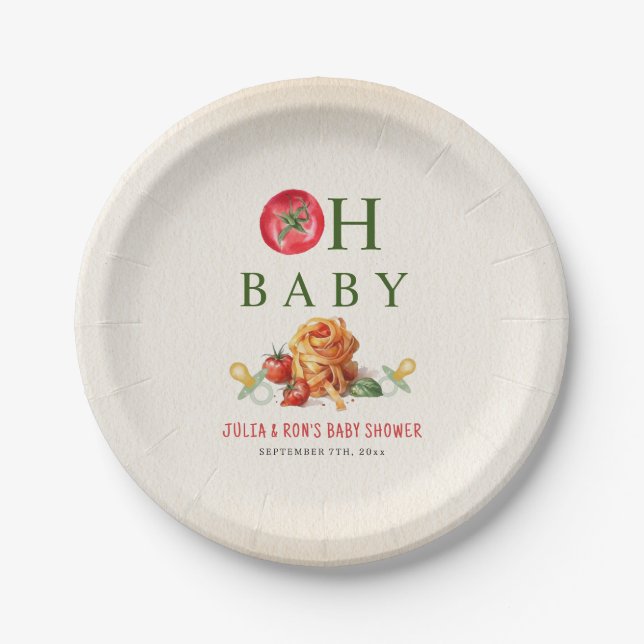 Oh Baby Pasta & Pacifiers Baby Shower Paper Plate (Front)