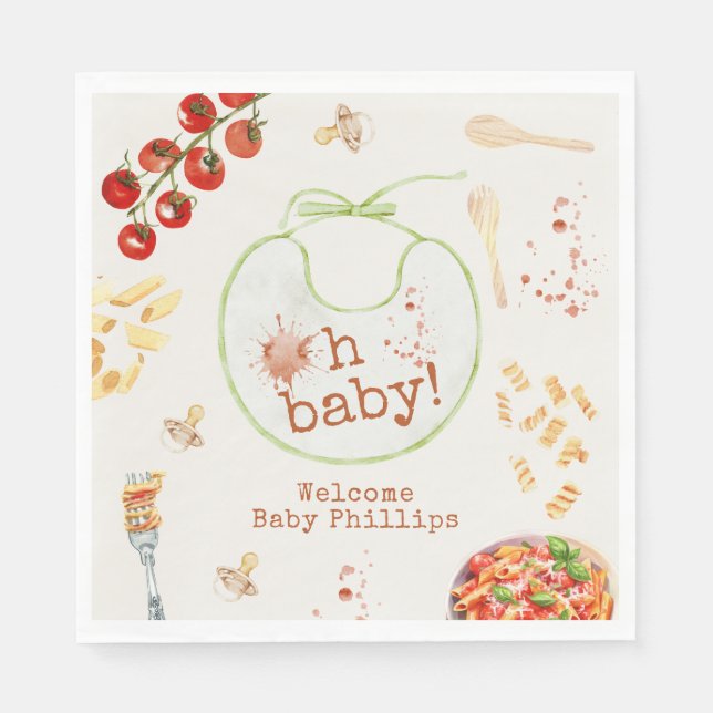 Oh Baby Pasta & Pacifiers Neutral Baby Shower Napkin (Front)