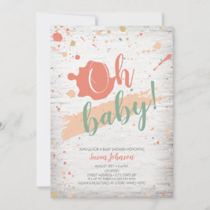 Oh Baby Pastel Paint Splatter Brick Baby Shower Invitation