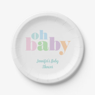 Oh Baby   Pastel Teal Modern Baby Shower Paper Plate