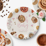 Oh Baby Pastries   Pacifiers Girl Baby Shower Paper Plate<br><div class="desc">Pastries & Pacifiers baby shower brunch theme with Illustration of a pastry incorporated in to the design "oh baby" with pacifier,  floral,  coffee and pastry illustrations all around.</div>