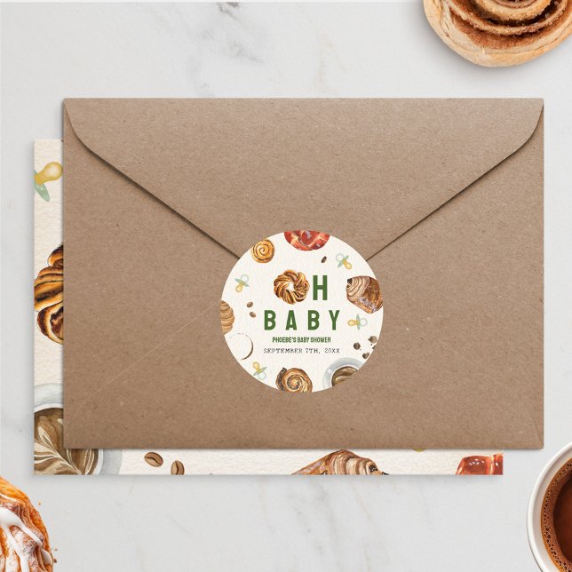 Oh Baby Pastries + Pacifiers Neutral Baby Shower Classic Round Sticker (Creator Uploaded)