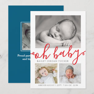 Oh Baby Patriotic Red Blue Collage Photo Birth Announcement