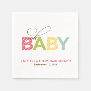 Oh Baby Patterned Baby Shower Napkin in Pink