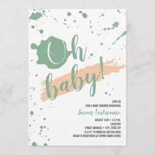 Oh Baby Peach And Green Girl Baby Shower Invitation