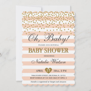 Oh Baby Peach Gold Baby Shower Neutral Invitation